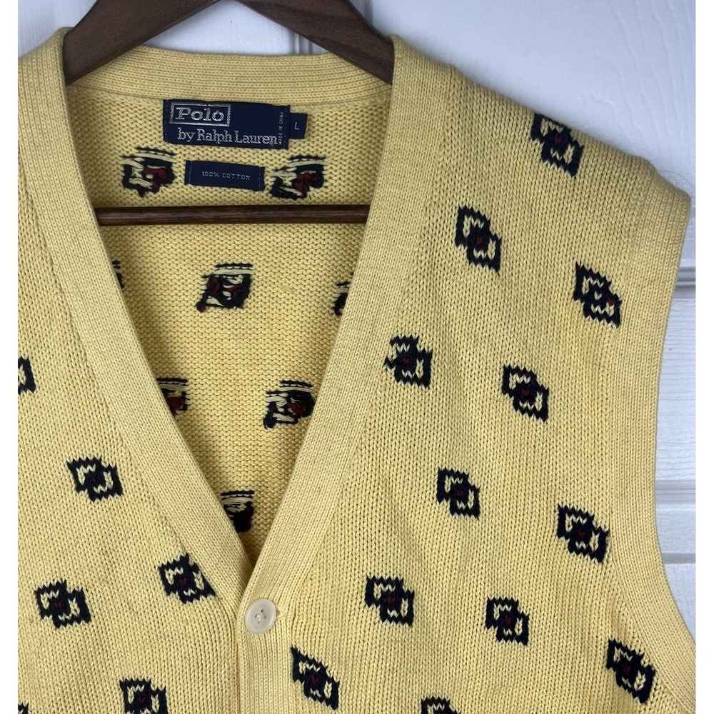 Polo Ralph Lauren Sweater Vest Mens Medium Yellow‎ Geometric Knit Button Front